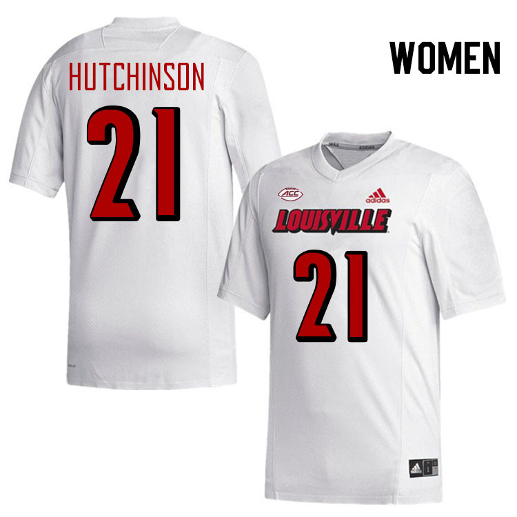 Women #21 D'Angelo Hutchinson Louisville Cardinals College Football Jerseys Stitched-White